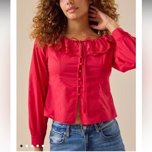 Altar'd State Red Eileen Collared Eyelet Top